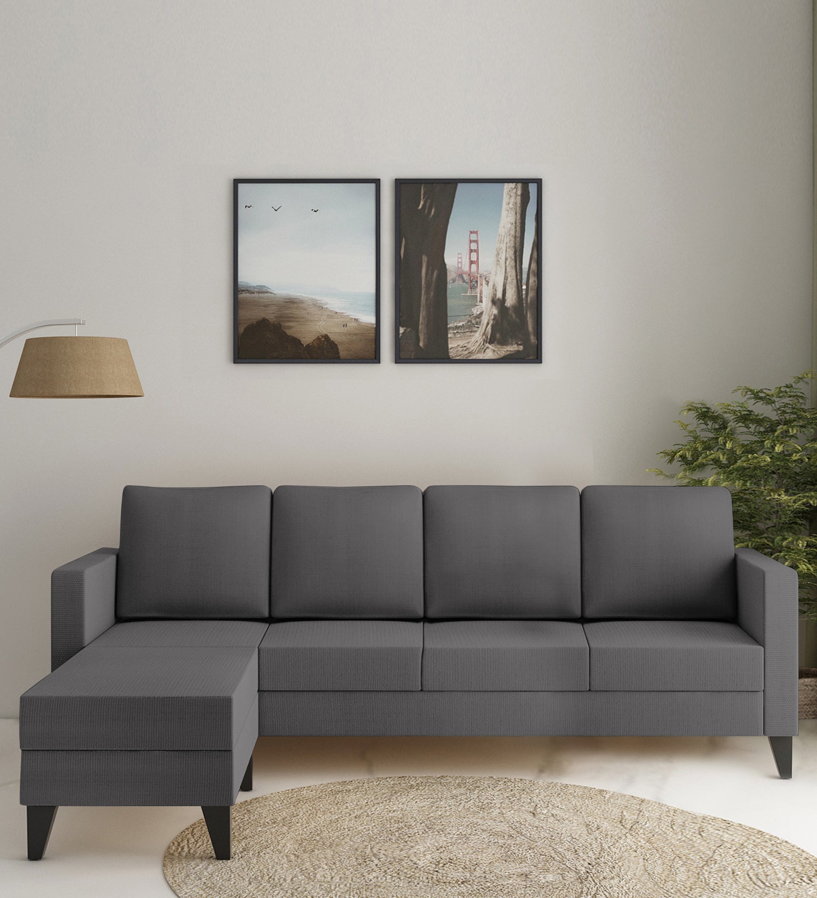 Nori Fabric RHS Sectional Sofa (3+Lounger) In Sudo Grey Colour - Febonic Living