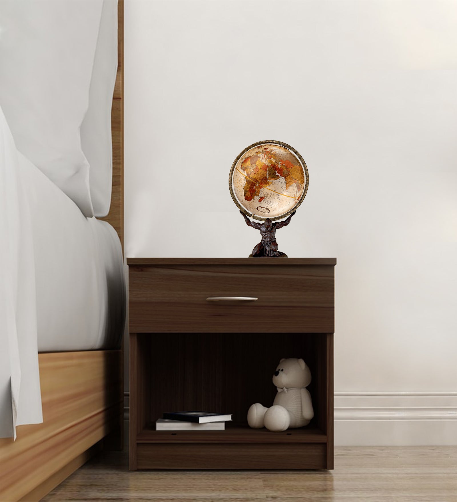 Zeebo Bedside Table With Drawer in Dark Walnut Finish - Febonic Living