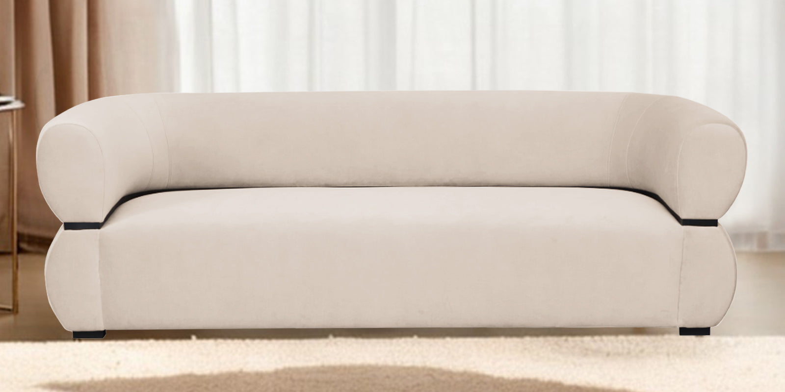 Kula Velvet 3 Seater Sofa In Camel Beige Colour - Febonic Living