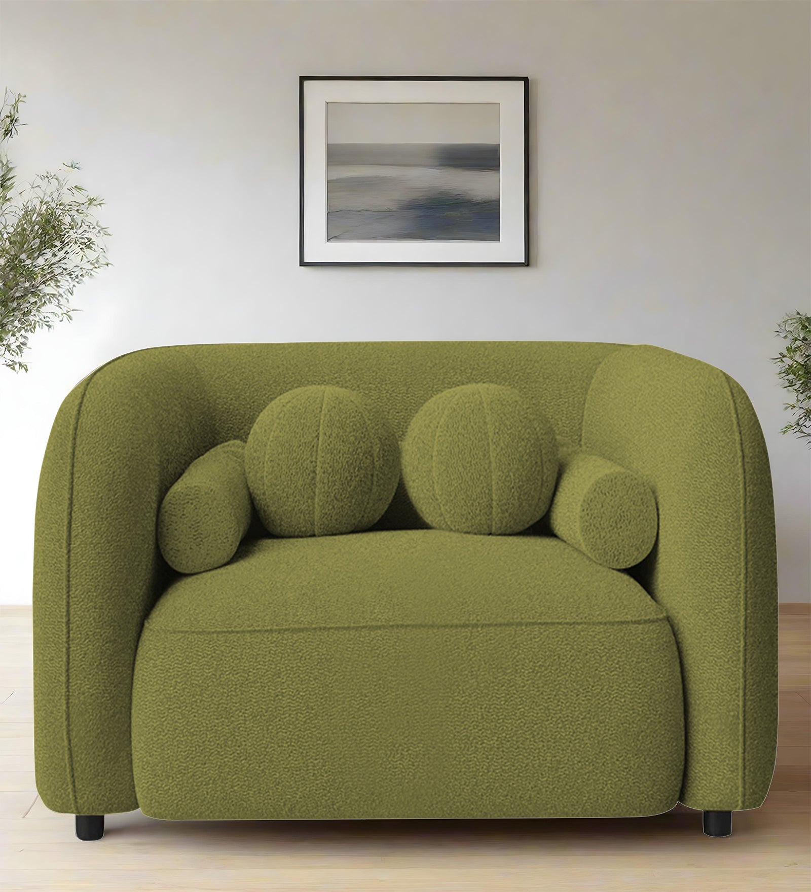 Corny Boucle Fabric 1 Seater Sofa In Apple Green Colour - Febonic Living
