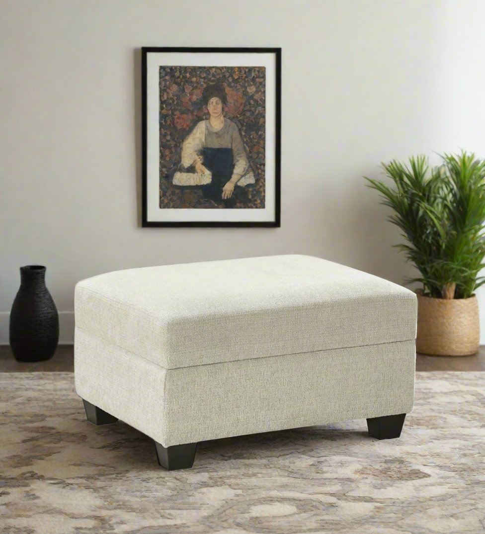 Belo Fabric Ottoman In Ivory Cream Colour With Storage - Febonic Living