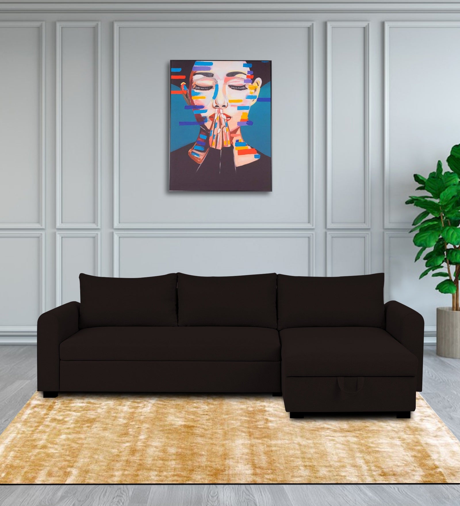 Sigma Fabric LHS Sectional Sofa (3+Lounger) In Cara Brown Colour - Febonic Living