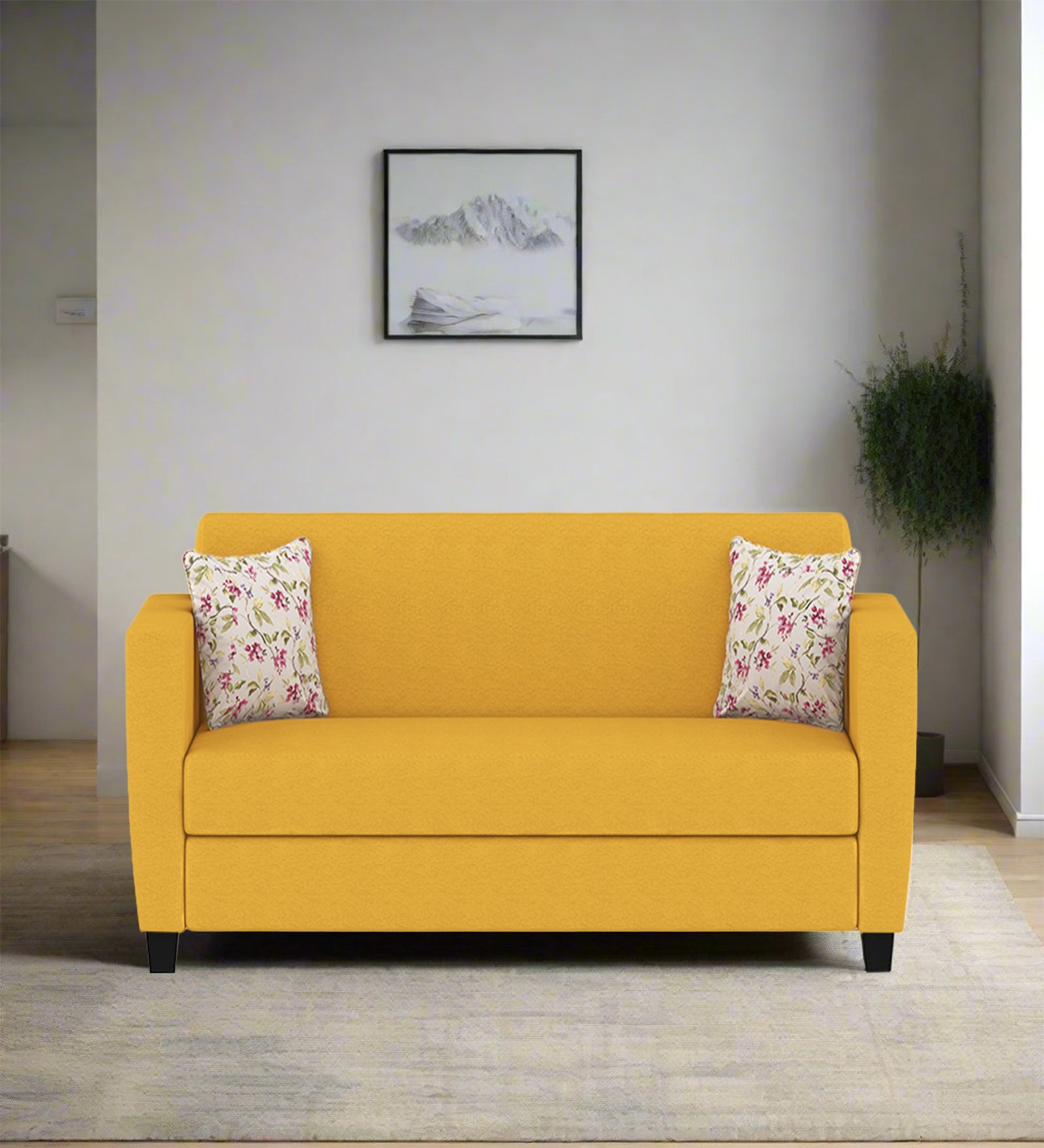Gozi Fabric 2 Seater Sofa In Bold Yellow Colour - Febonic Living