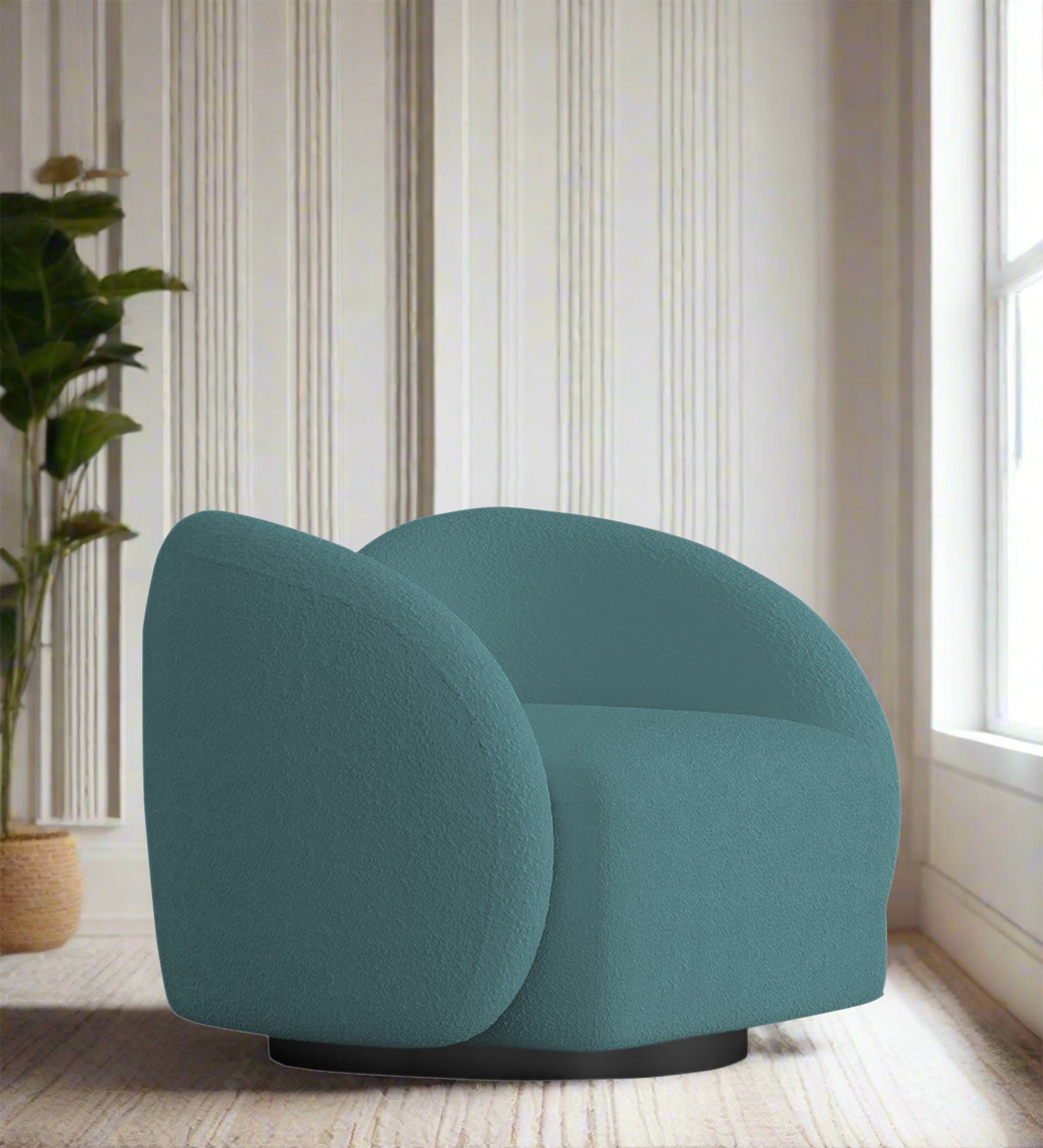 Miles Boucle Fabric Swivel Chair in Ocean Blue Colour