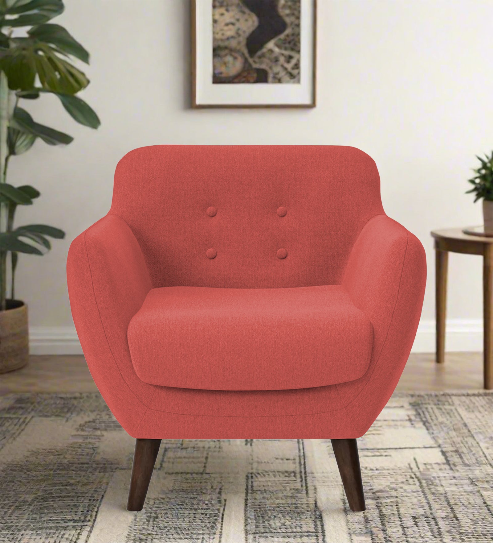 Goofy Fabric 1 Seater Sofa In Salmon Pink Colour - Febonic Living