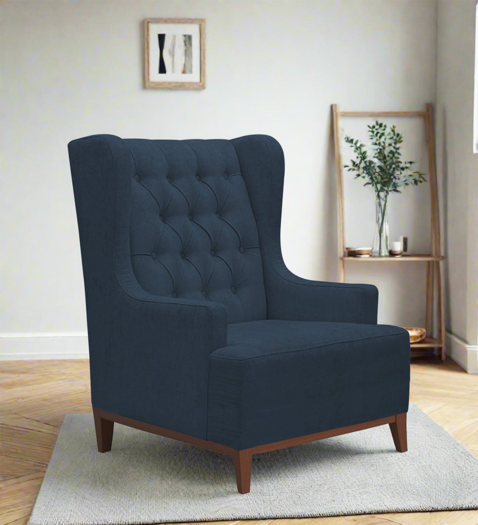 Kuchi Fabric Wing Chair In Light Blue Colour - Febonic Living