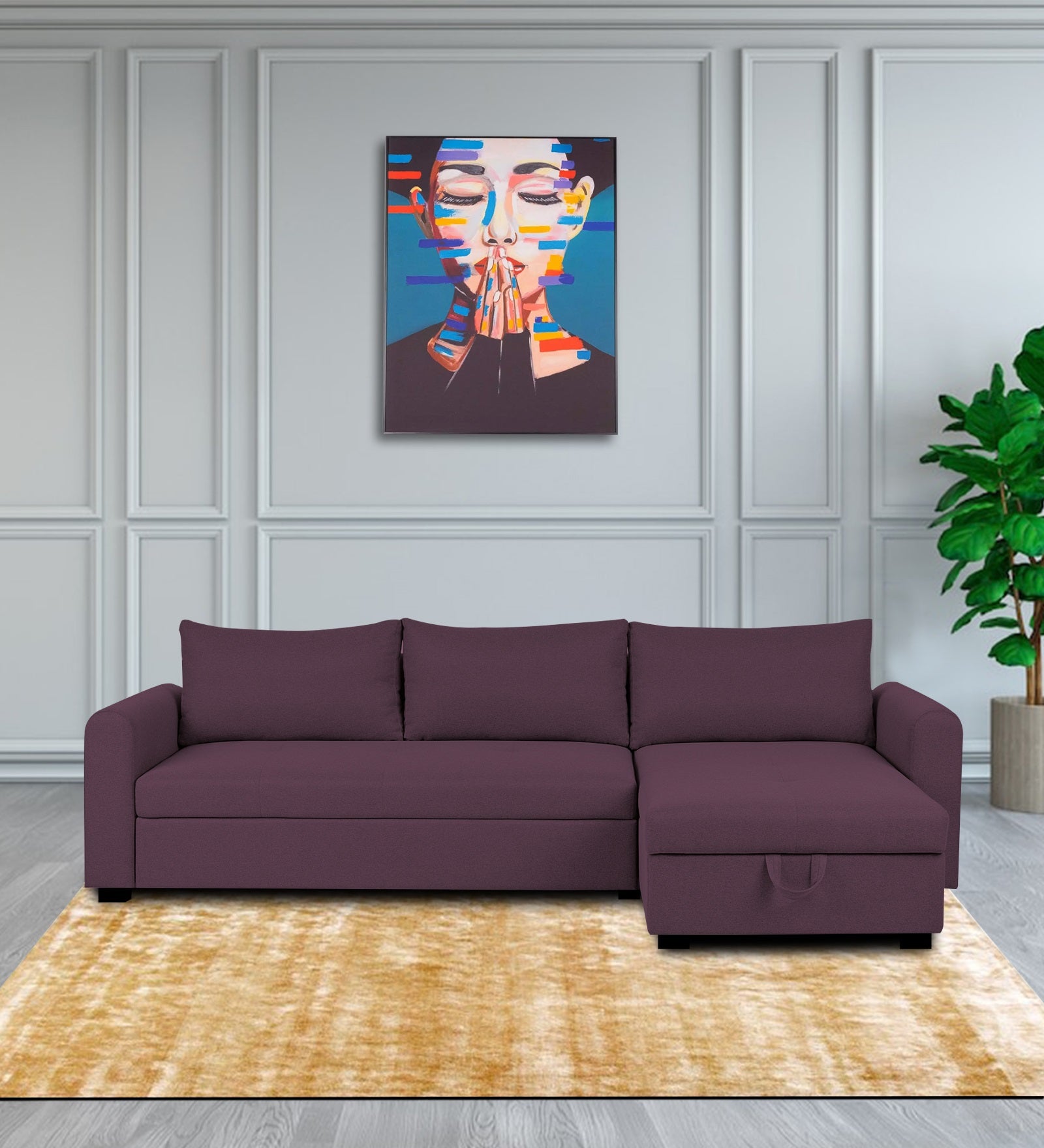 Sigma Fabric LHS Sectional Sofa (3+Lounger) In Greek Purple Colour - Febonic Living