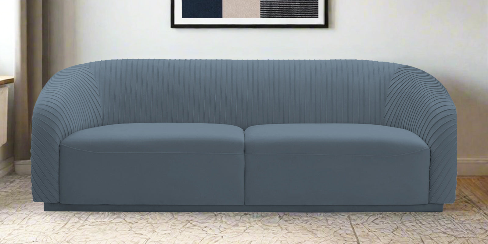 Yara Velvet Fabric 3 Seater Sofa In Oxford Blue Colour - Febonic Living