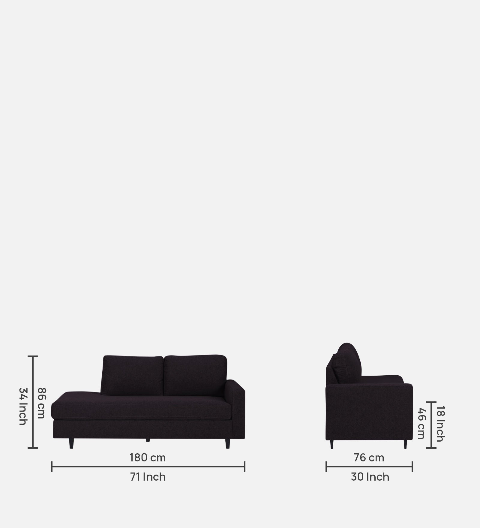 Alitza Fabric LHS Chaise Lounger In Cara Brown Colour - Febonic Living