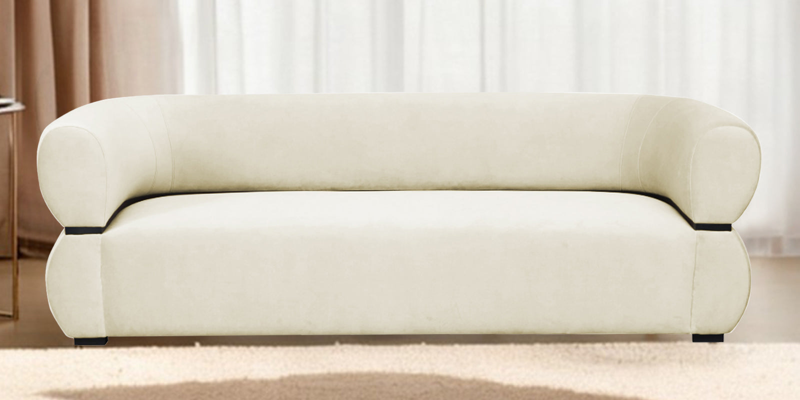 Kula Velvet 3 Seater Sofa In Warm white Colour - Febonic Living