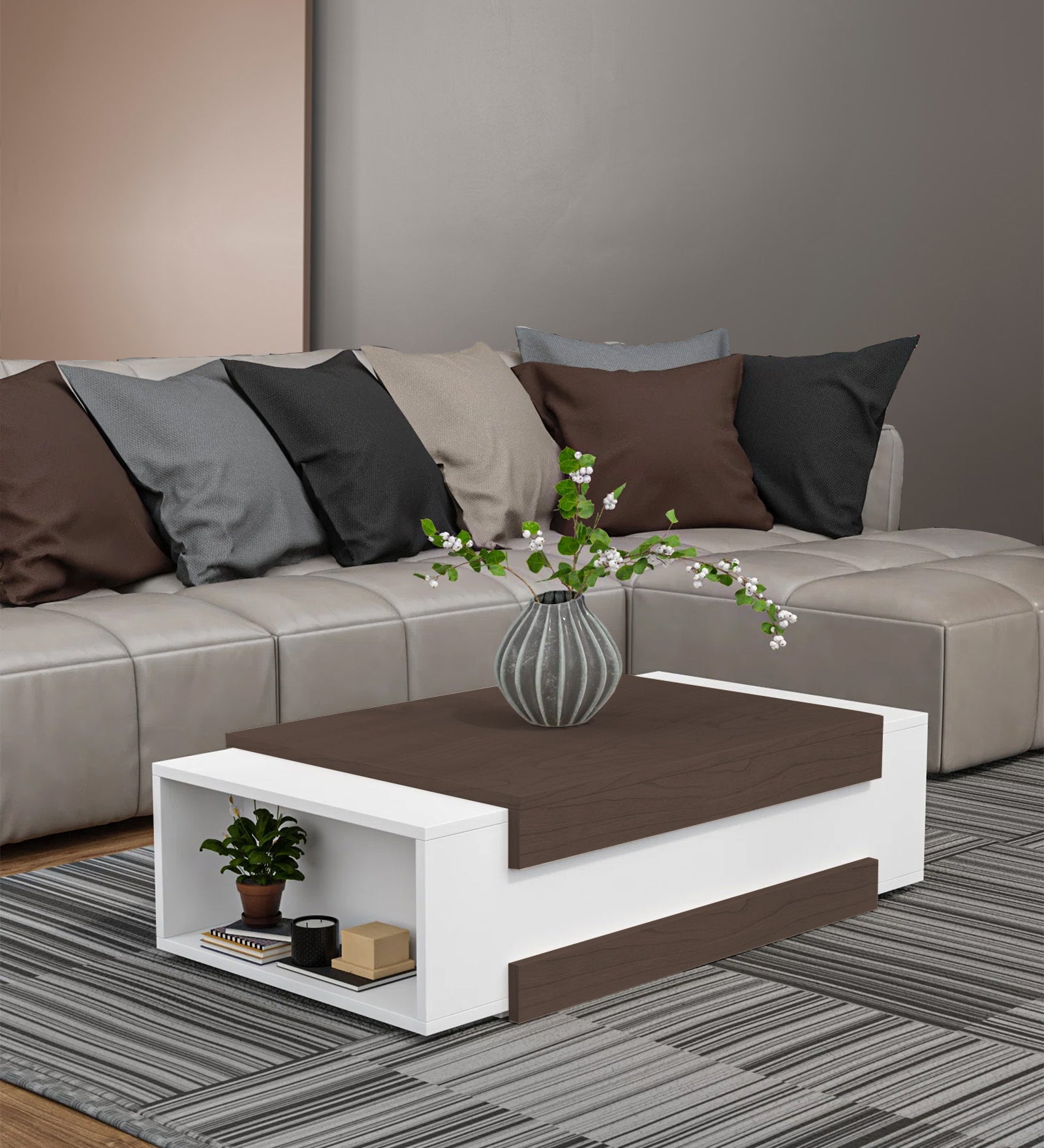 Odin Coffee Table In Dark Walnut & Frosty White Finish - Febonic Living