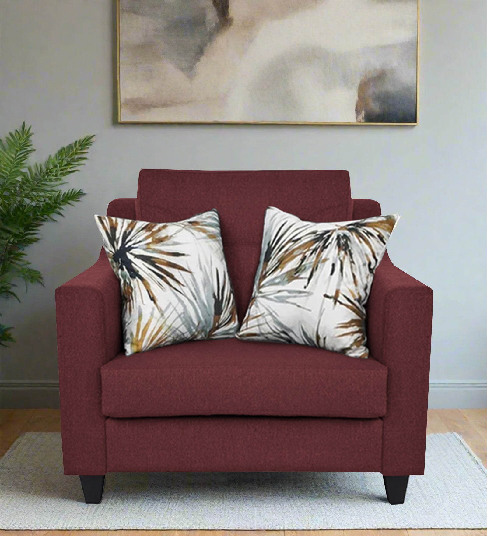 Welly Fabric 1 Seater Sofa In Blaze Red Colour - Febonic Living