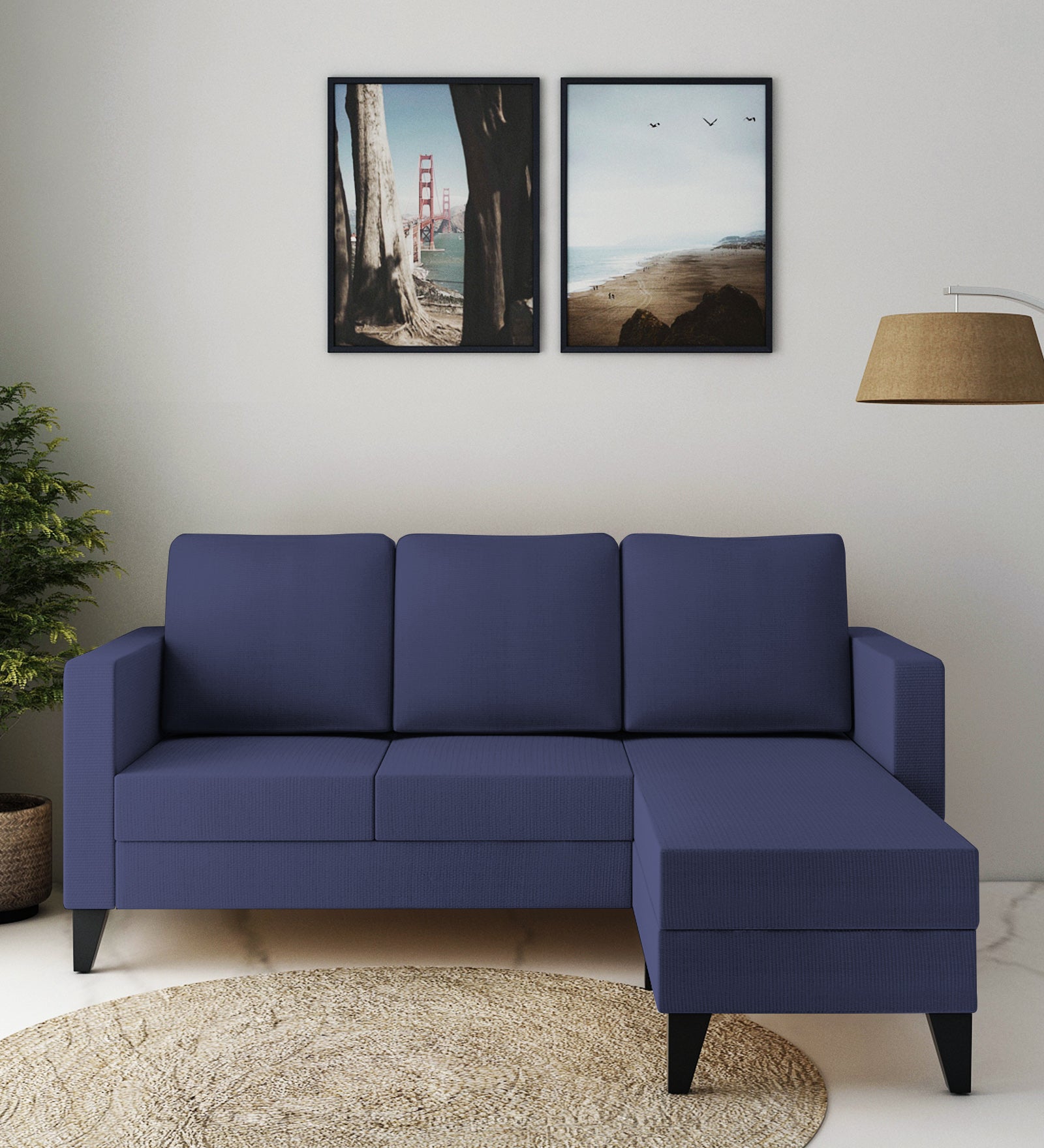 Nori Fabric LHS Sectional Sofa (2+Lounger) In Slate Blue Colour - Febonic Living