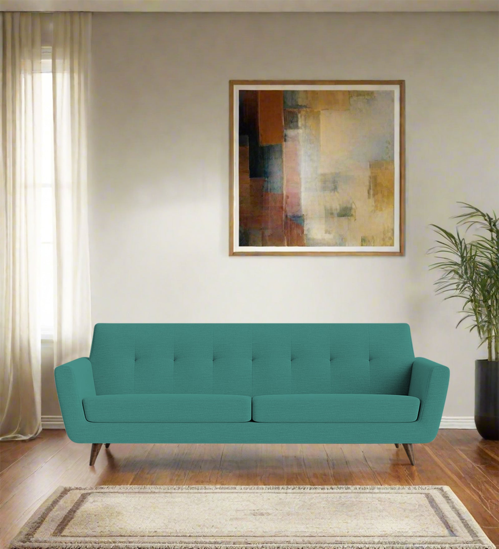 Jasmin Fabric 3 Seater Sofa In Sea Green Colour - Febonic Living