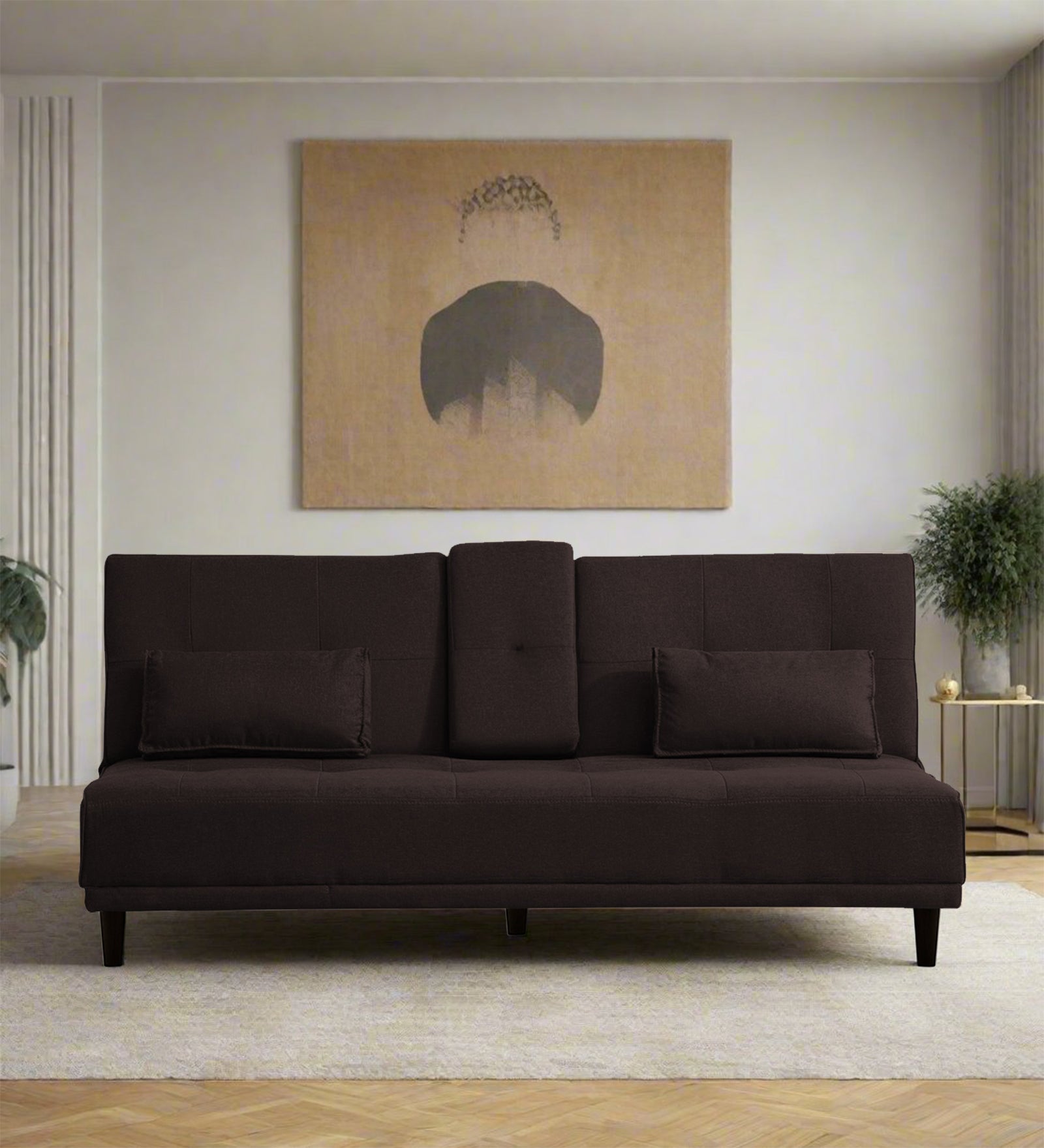 Jerry Fabric 3 Seater Convertible Sofa Cum Bed In Dark Brown Colour - Febonic Living