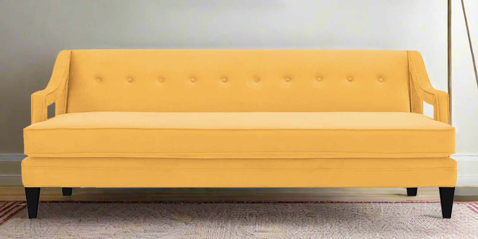 Daffy Velvet 3 Seater Sofa In Turmeric Yellow Colour - Febonic Living