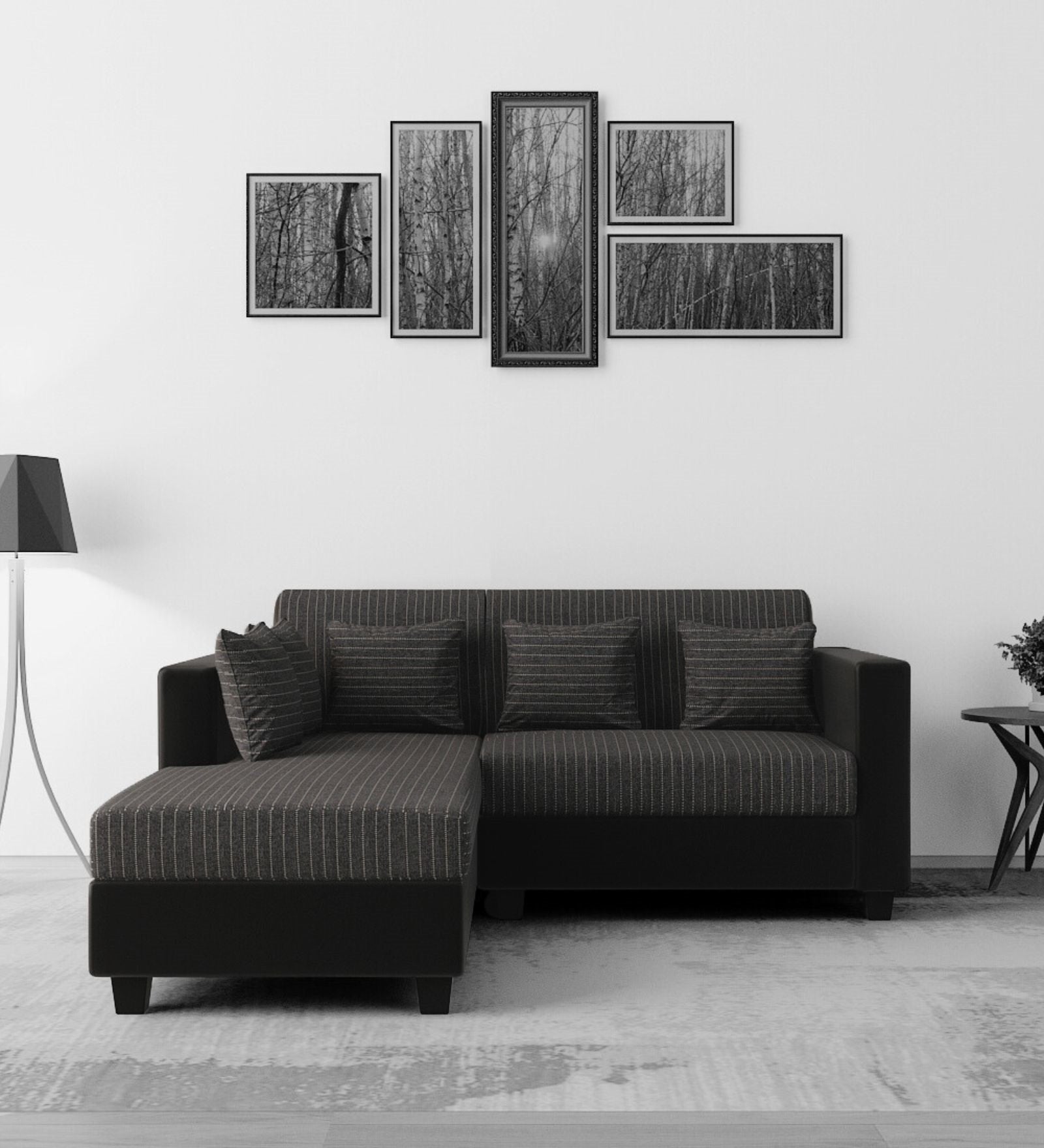 Baley Fabric RHS Sectional Sofa (2+Lounger) In Lama Black Colour - Febonic Living