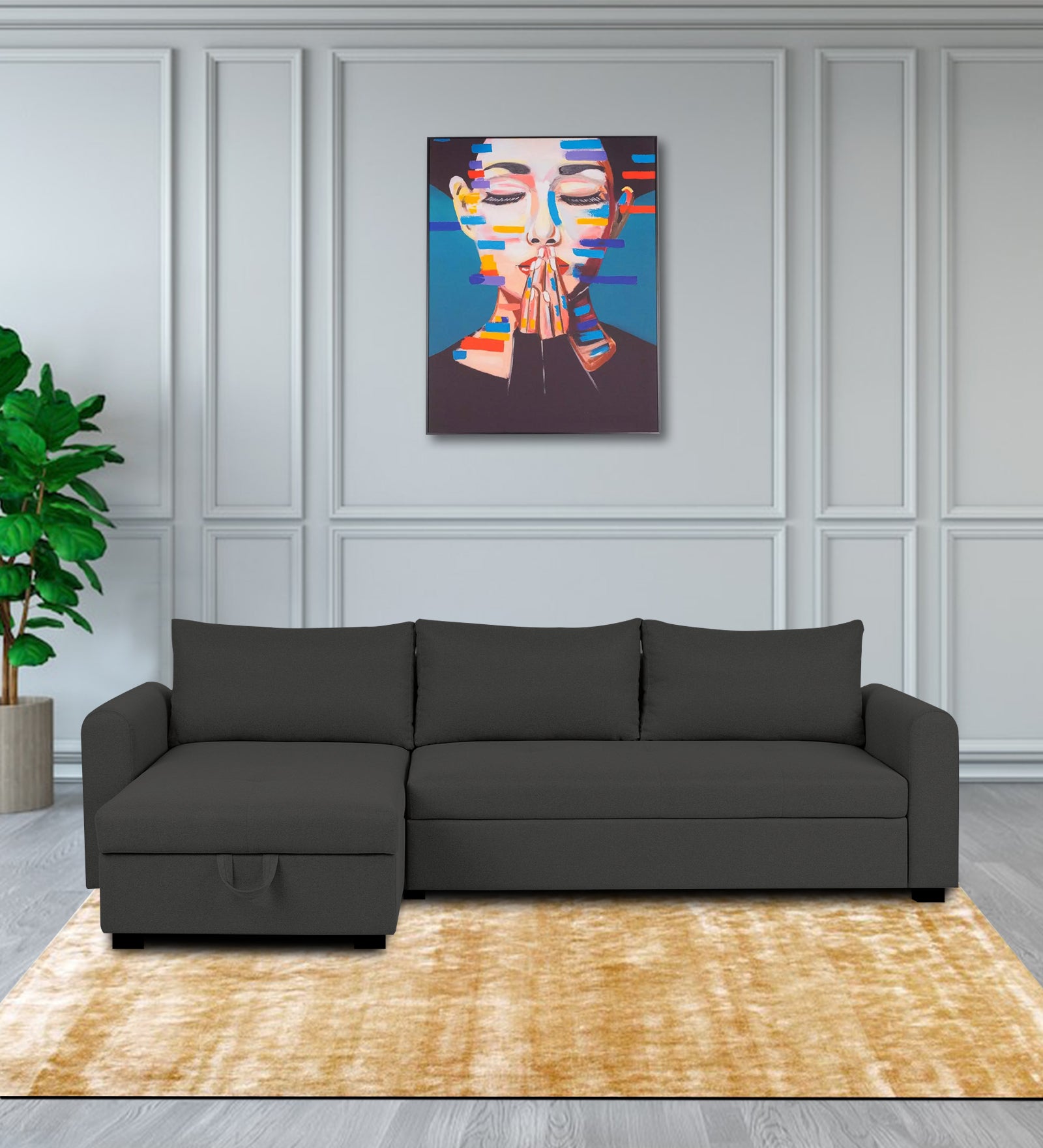 Sigma Fabric RHS Sectional Sofa (3+Lounger) In Charcoal Grey Colour - Febonic Living