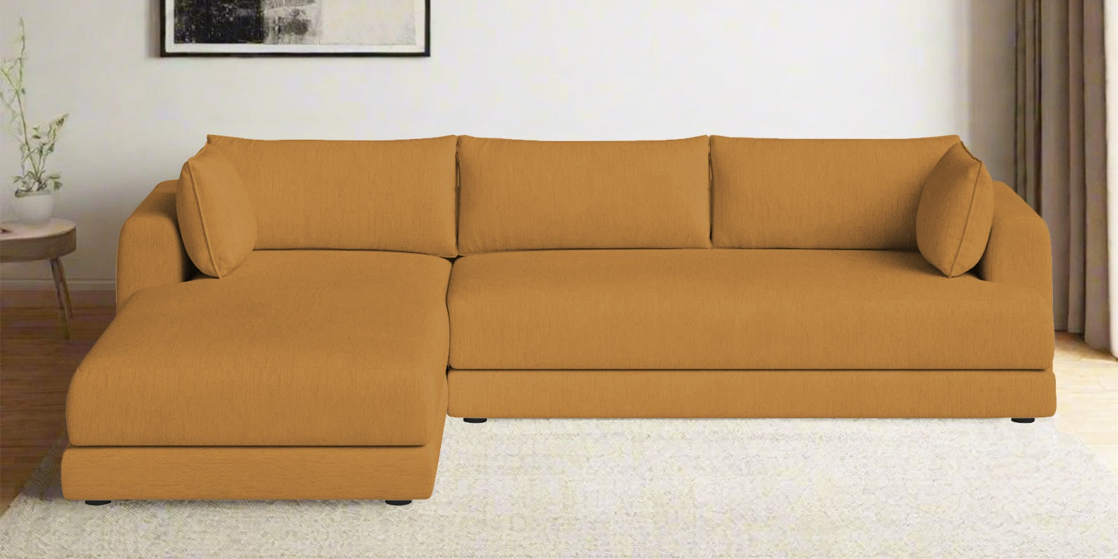 Ziggy Fabric RHS Sectional Sofa (3+Lounger) In Corn Yellow Colour - Febonic Living