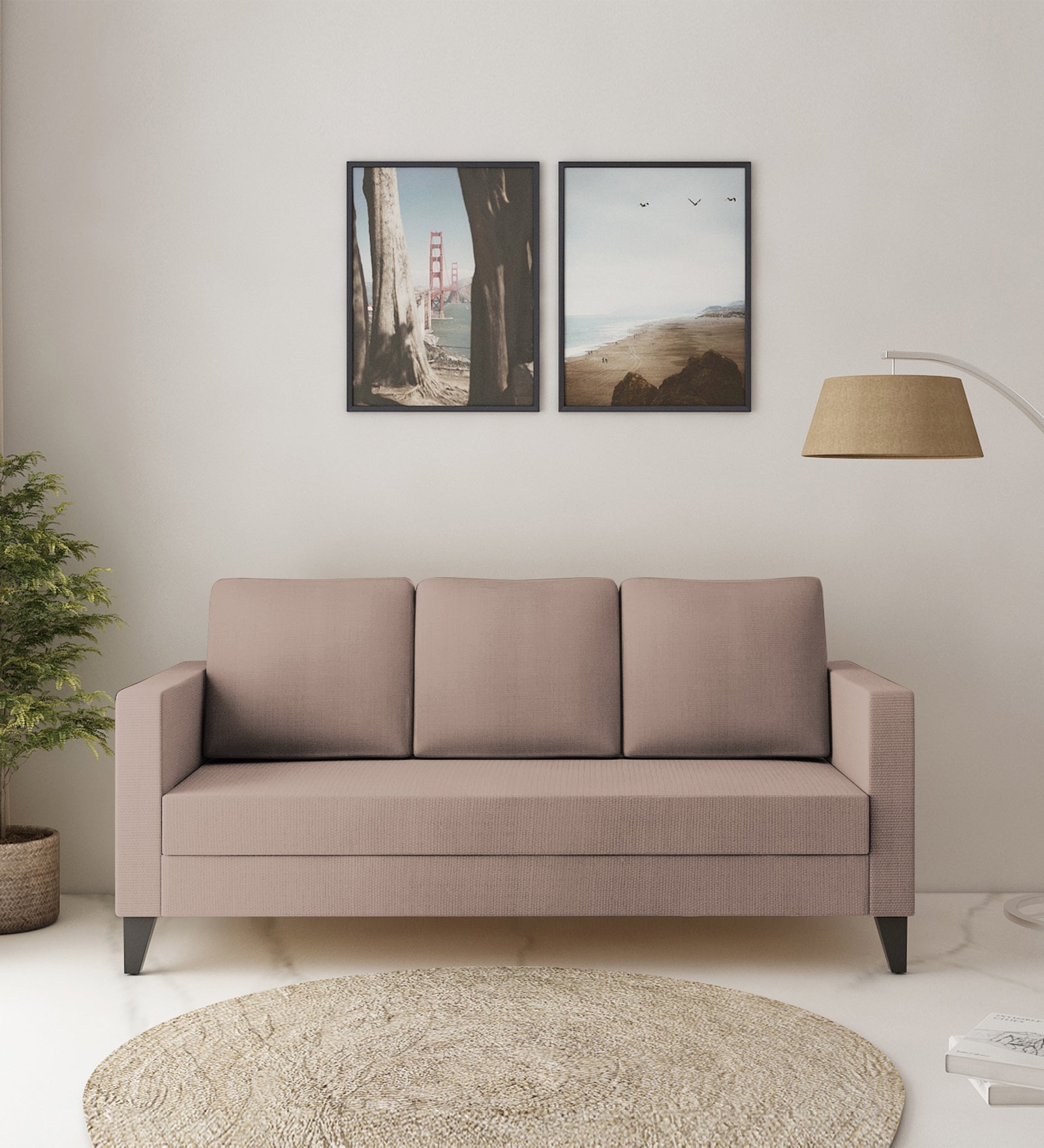 Nori Fabric 3 Seater Sofa In Kadhi Beige Colour - Febonic Living
