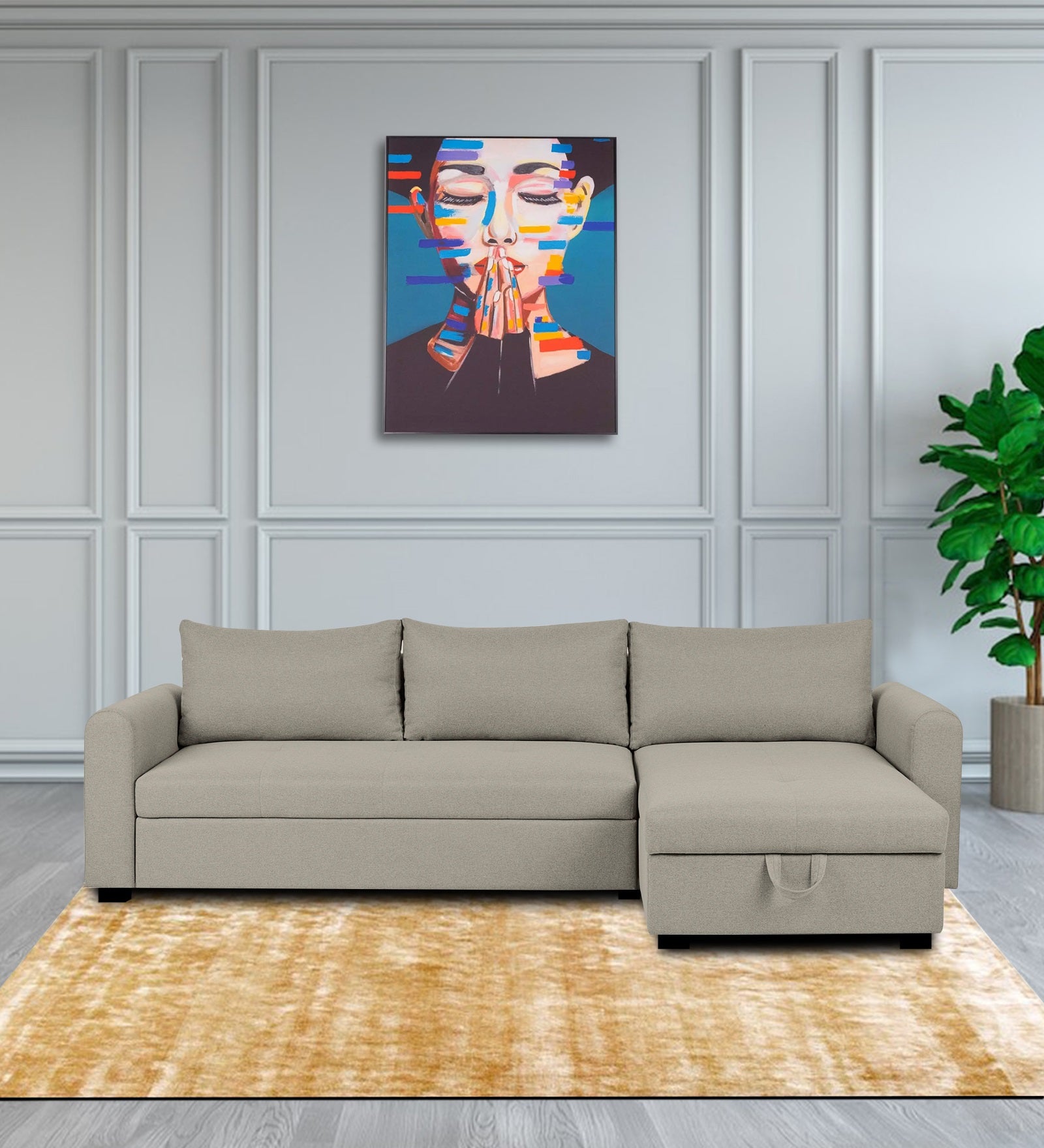 Sigma Fabric LHS Sectional Sofa (3+Lounger) In Ash Grey Colour - Febonic Living