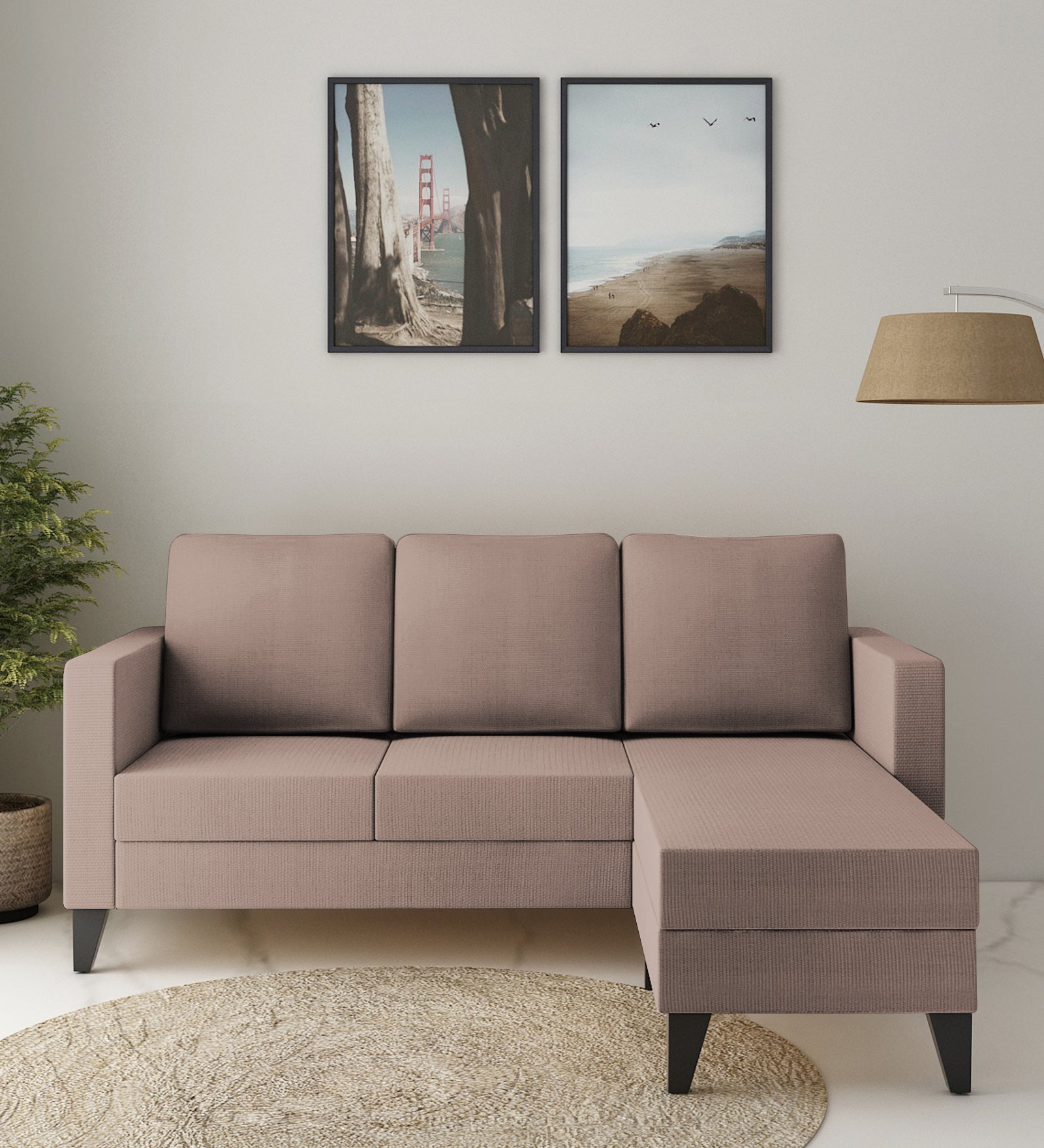 Nori Fabric LHS Sectional Sofa (2+Lounger) In Kadhi Beige Colour - Febonic Living