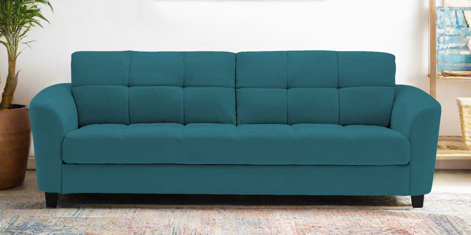 Mulan Fabric 3 Seater Sofa In Water Blue Colour - Febonic Living
