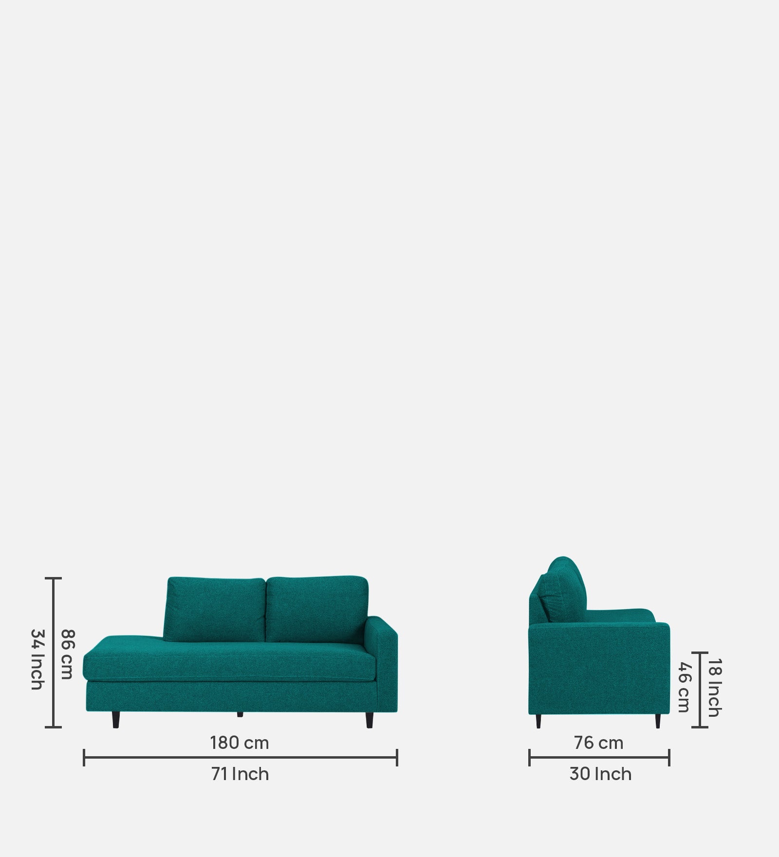 Alitza Fabric LHS Chaise Lounger In Sea Green Colour - Febonic Living