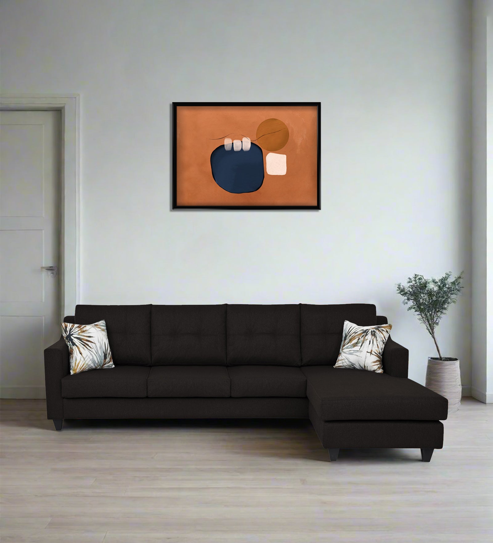 Welly Fabric LHS Sectional Sofa (3+Lounger) In Cara Brown Colour - Febonic Living