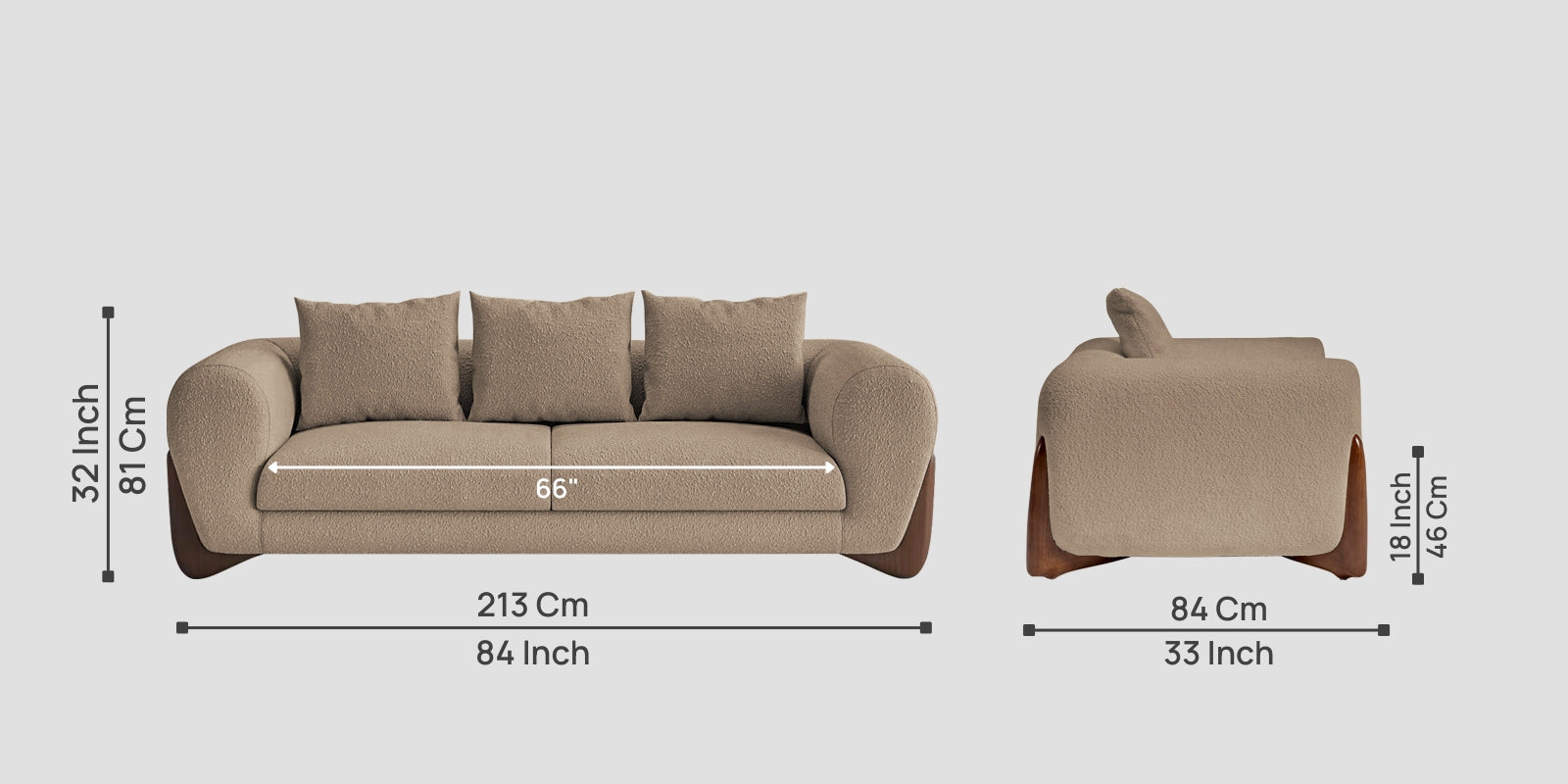 Boko Boucle 3 Seater Sofa In Mushroom Beige Colour - Febonic Living