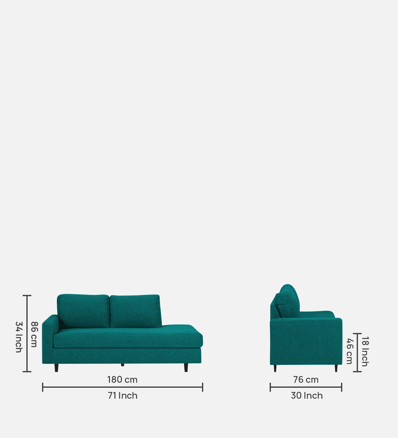 Alitza Fabric RHS Chaise Lounger In Sea Green Colour - Febonic Living