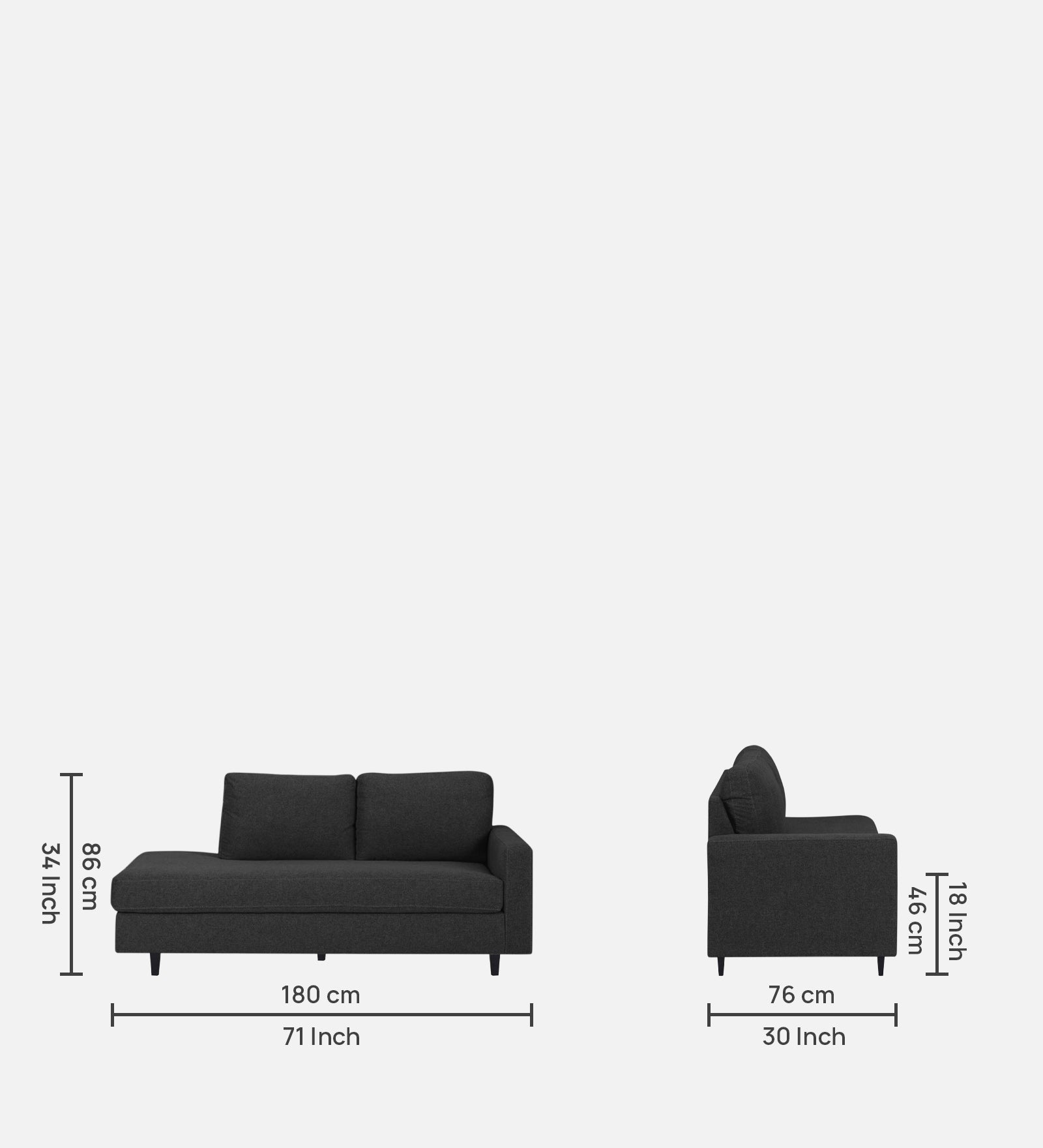 Alitza Fabric LHS Chaise Lounger In Charcoal Grey Colour - Febonic Living