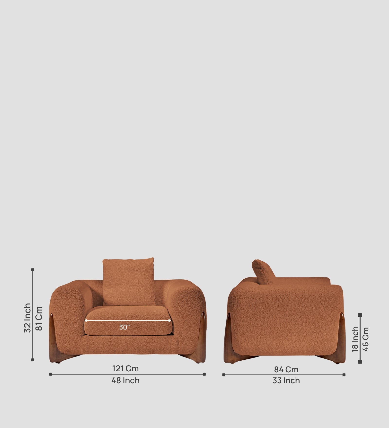 Boko Boucle 1 Seater Sofa In Light Orange Colour - Febonic Living