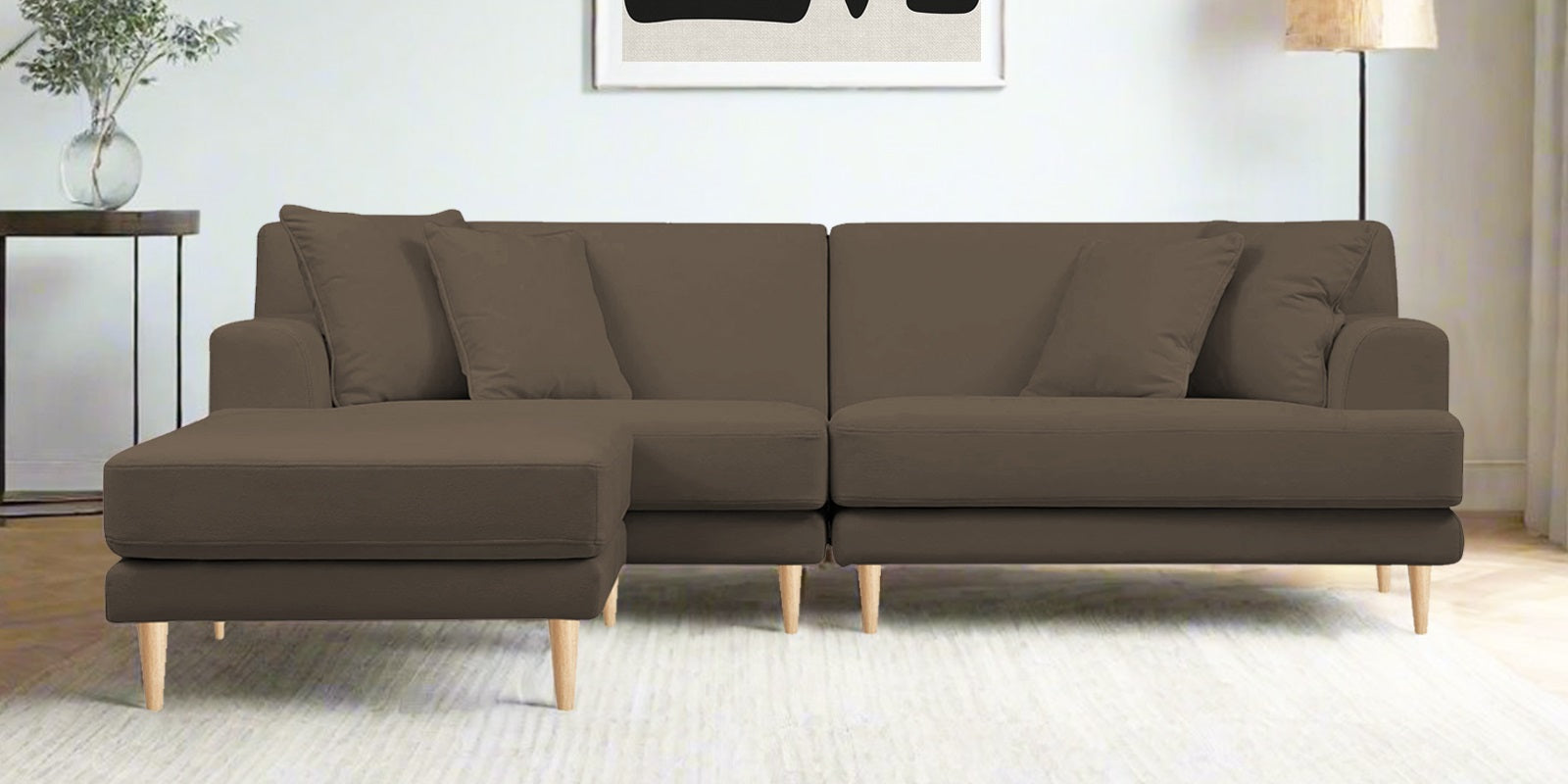 Woody Fabric RHS Sectional Sofa (3+Lounger) In Broco Dust Colour - Febonic Living