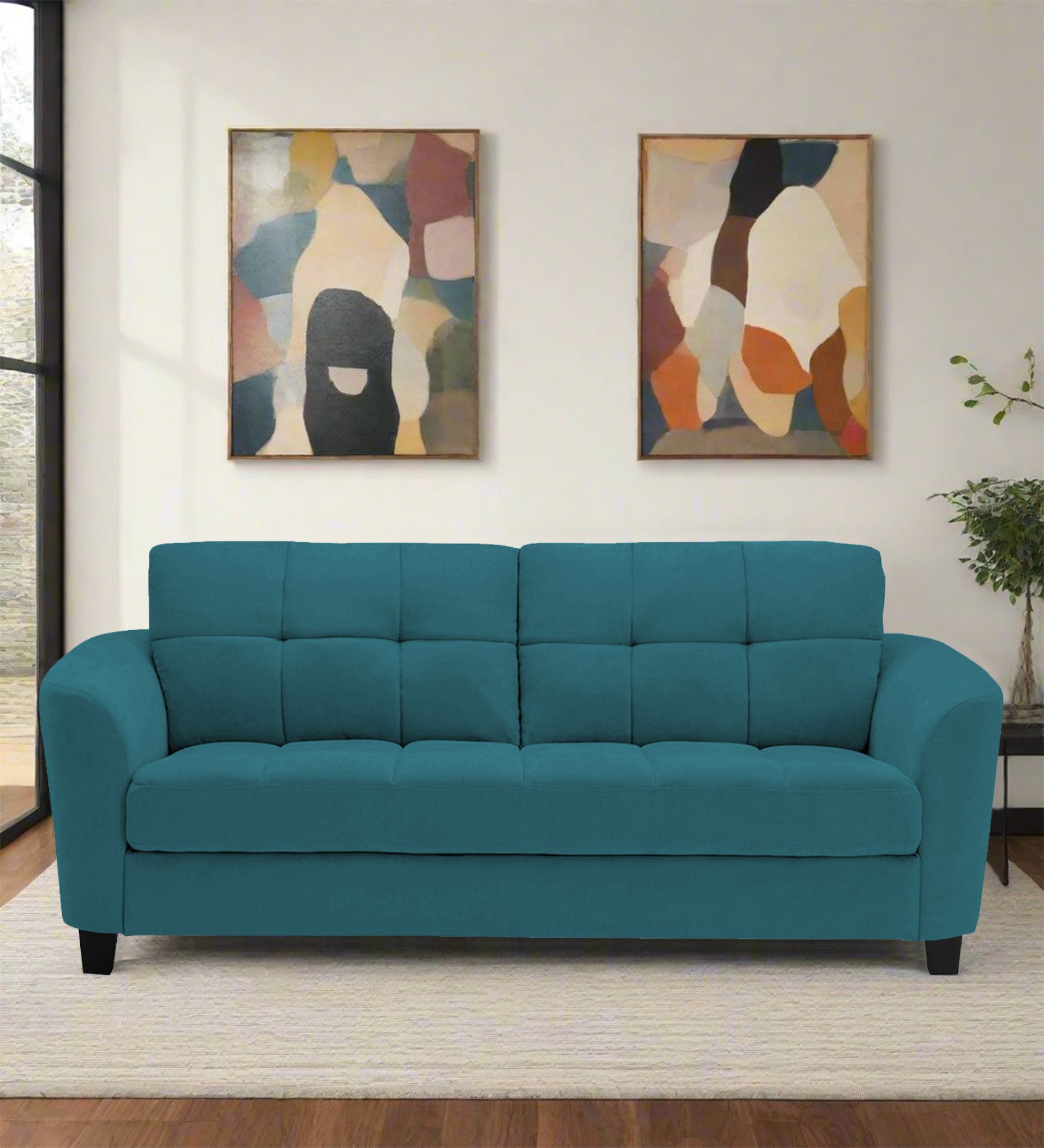 Mulan Fabric 2 Seater Sofa In Water Blue Colour - Febonic Living