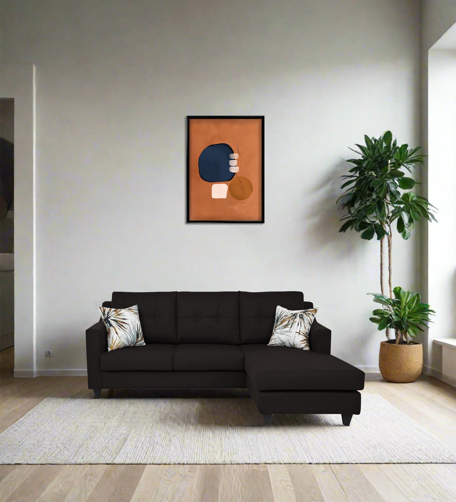 Welly Fabric LHS Sectional Sofa (2+Lounger) In Cara Brown Colour - Febonic Living