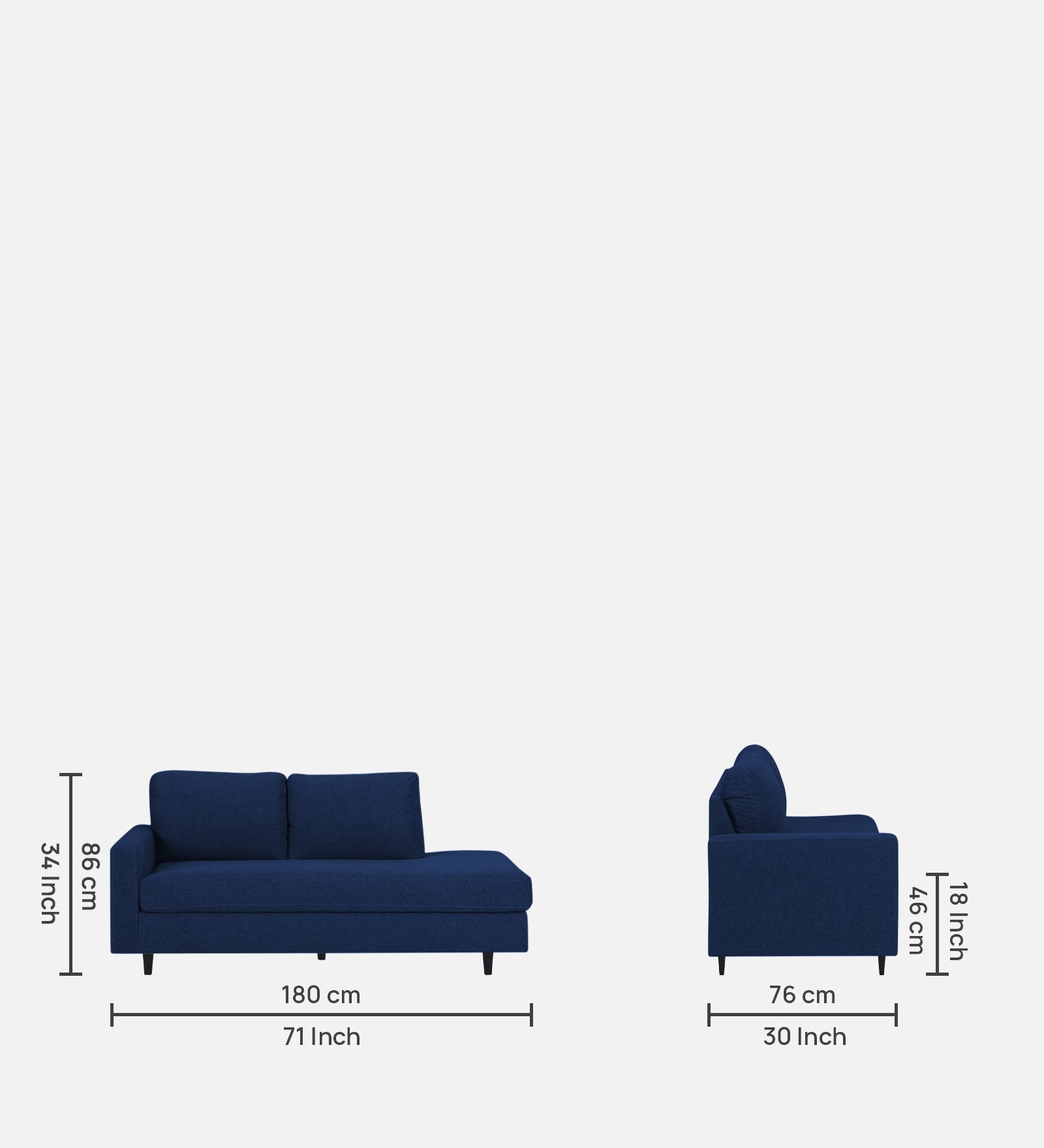 Alitza Fabric RHS Chaise Lounger In Royal Blue Colour - Febonic Living
