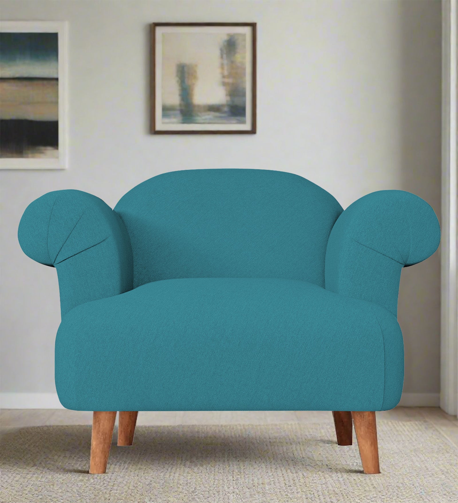 Barber Fabric 1 Seater Sofa In Water Blue Colour - Febonic Living