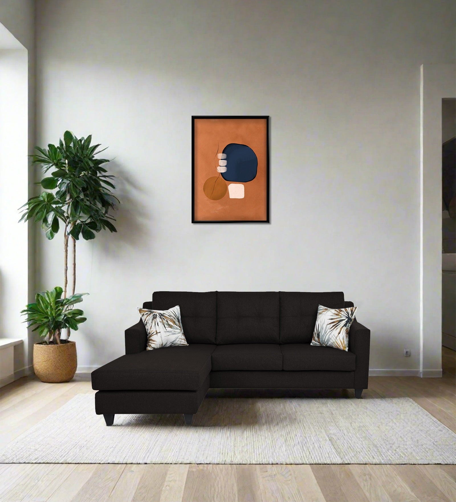 Welly Fabric RHS Sectional Sofa (2+Lounger) In Cara Brown Colour - Febonic Living