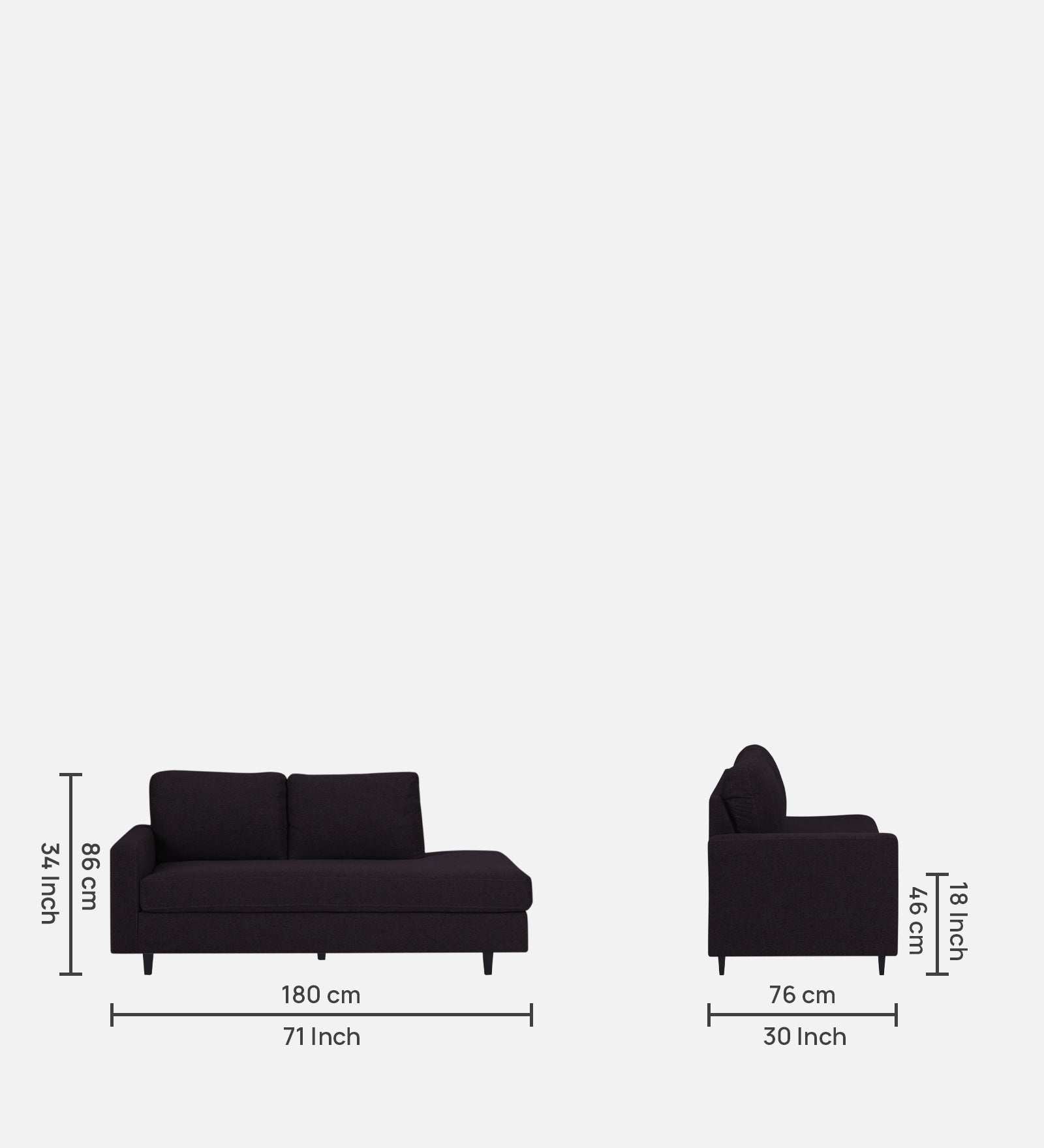 Alitza Fabric RHS Chaise Lounger In Cara Brown Colour - Febonic Living