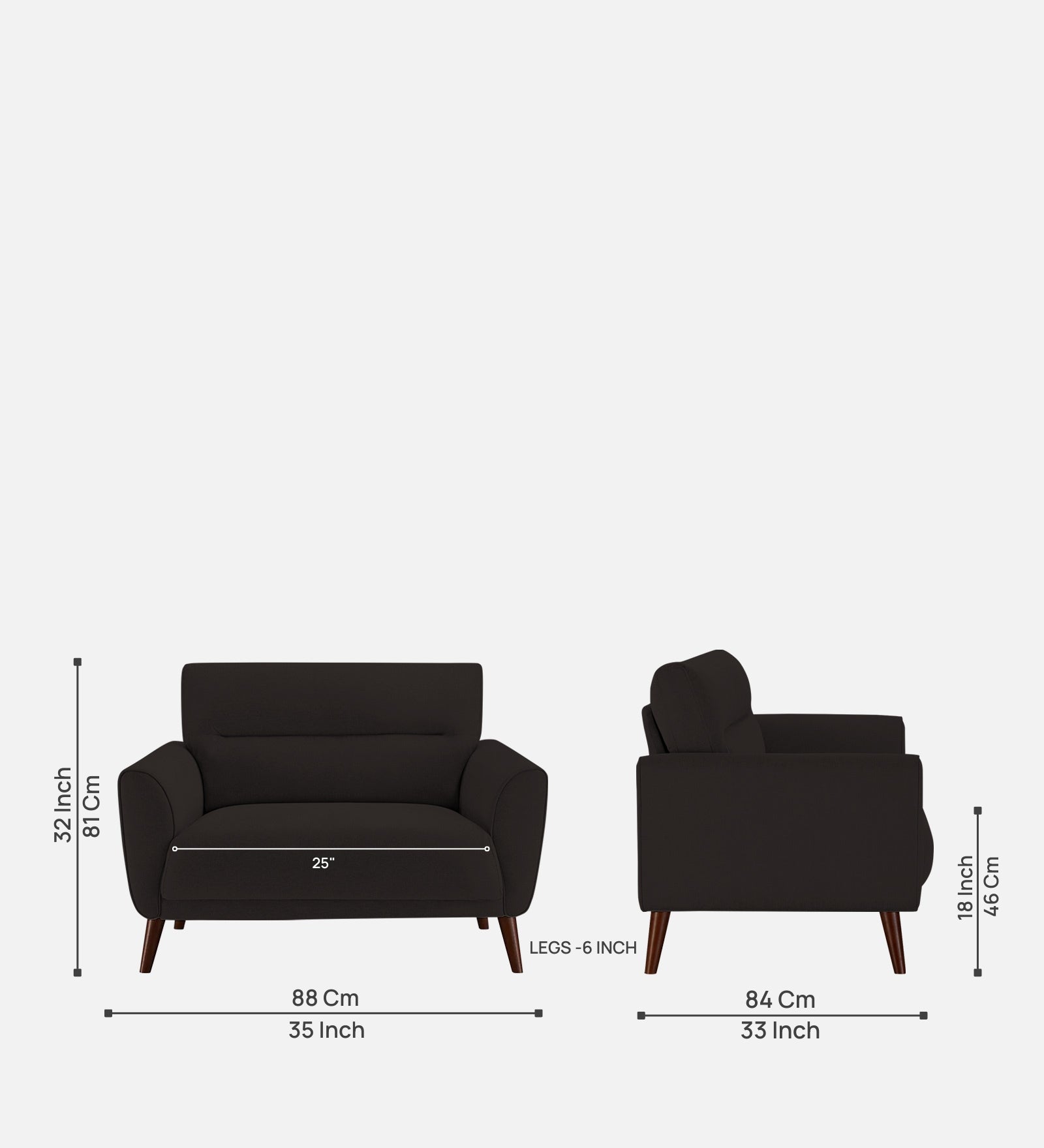Castro Fabric 1 Seater Sofa In Cara Brown Colour - Febonic Living
