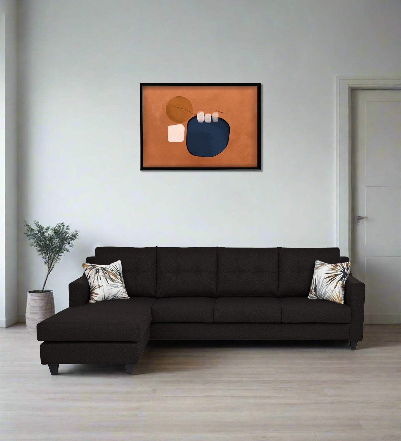 Welly Fabric RHS Sectional Sofa (3+Lounger) In Cara Brown Colour - Febonic Living