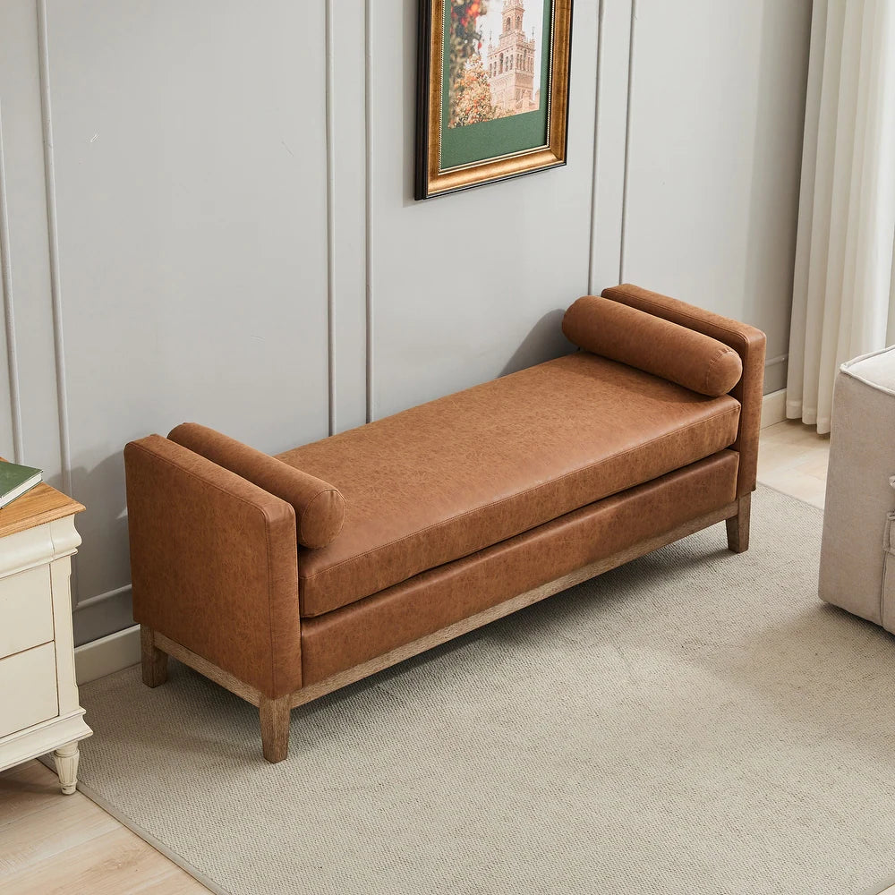 Chicago Leatherette 3 Seater Recamier In Cinnaman Brown Colour - Febonic Living