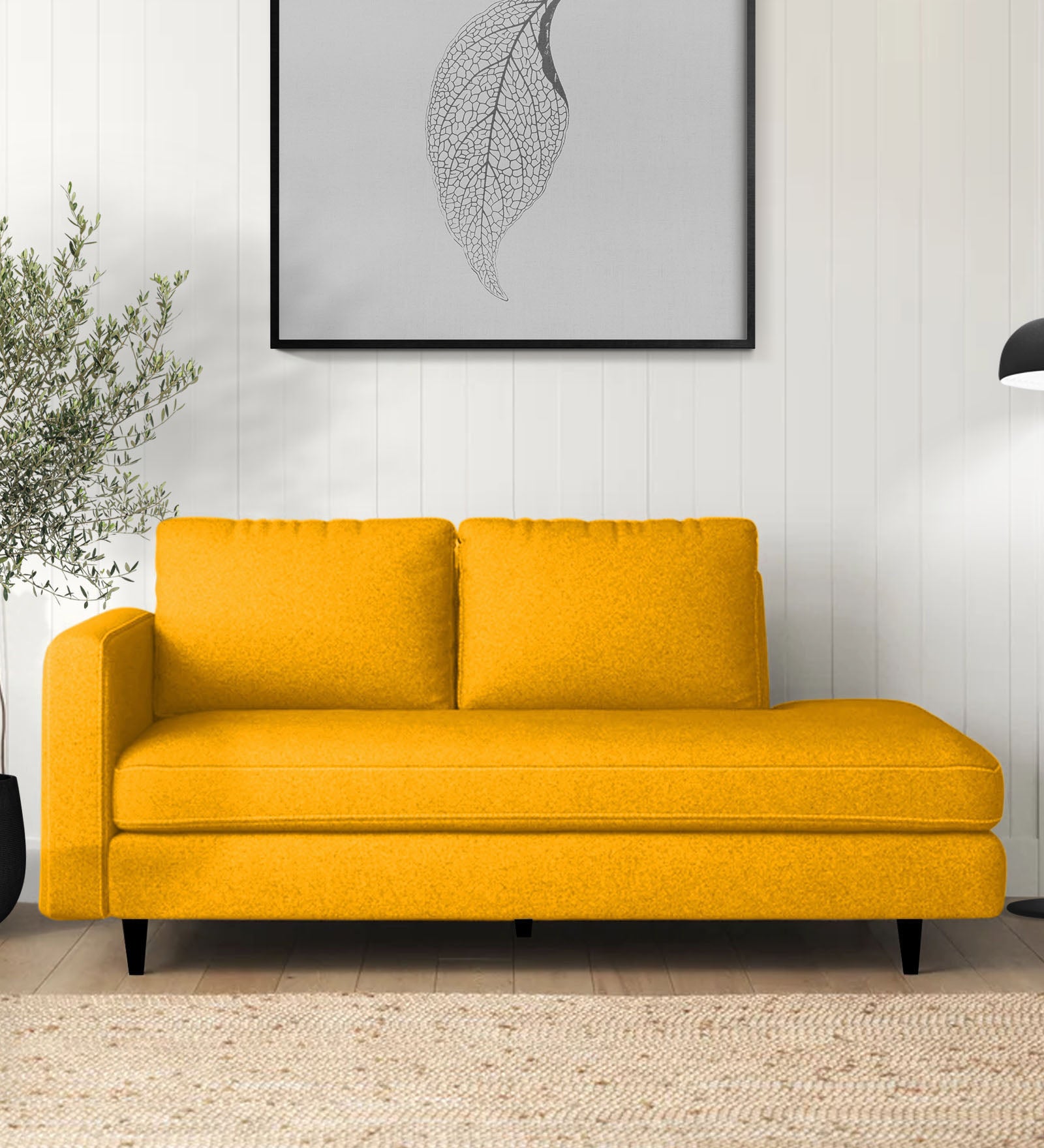 Alitza Fabric RHS Chaise Lounger In Bold Yellow Colour - Febonic Living