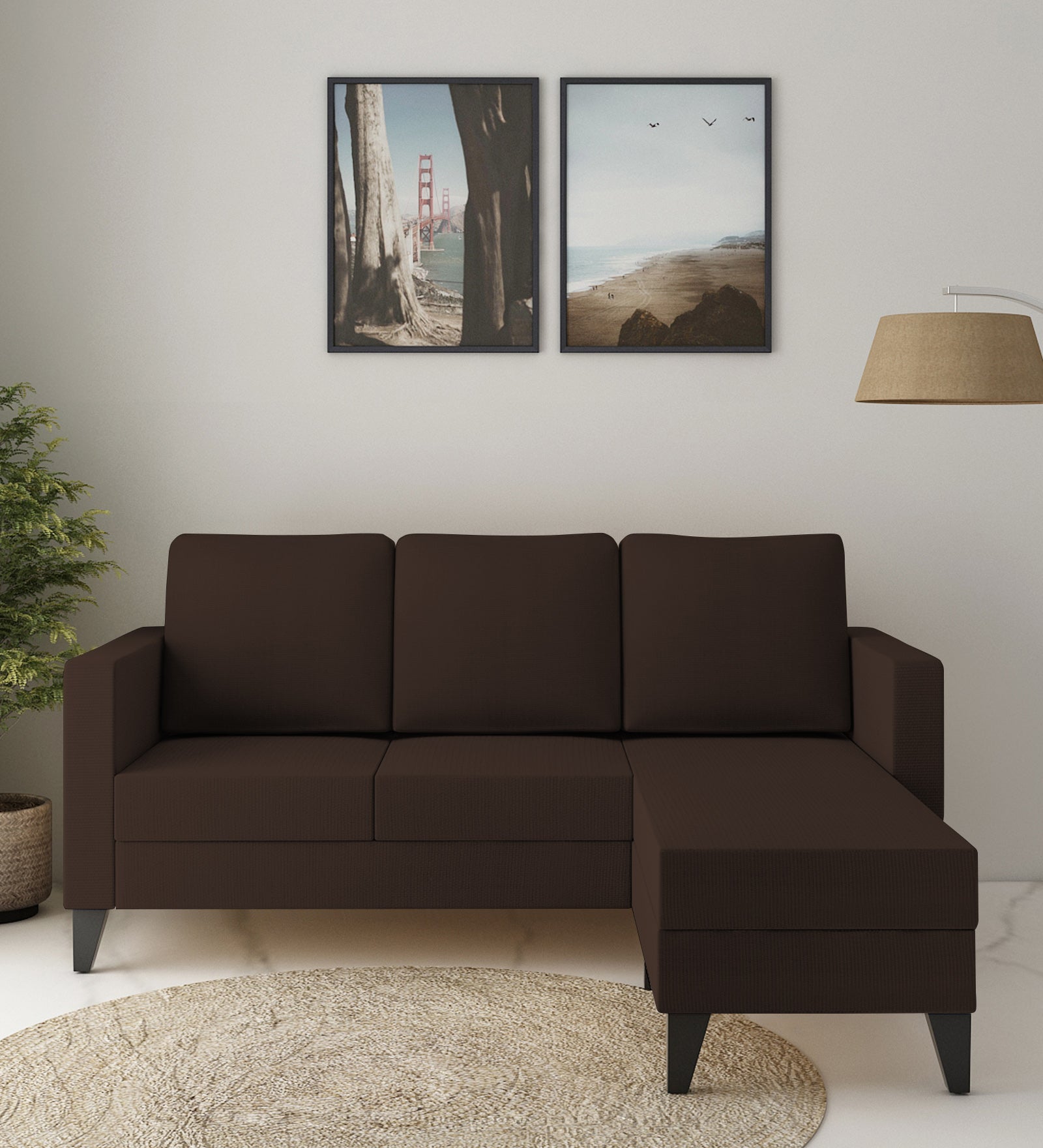Nori Fabric LHS Sectional Sofa (2+Lounger) In Cidar Brown Colour - Febonic Living