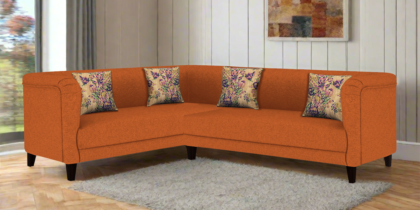 Niki Fabric Corner Sofa In Vivid Orange Colour - Febonic Living