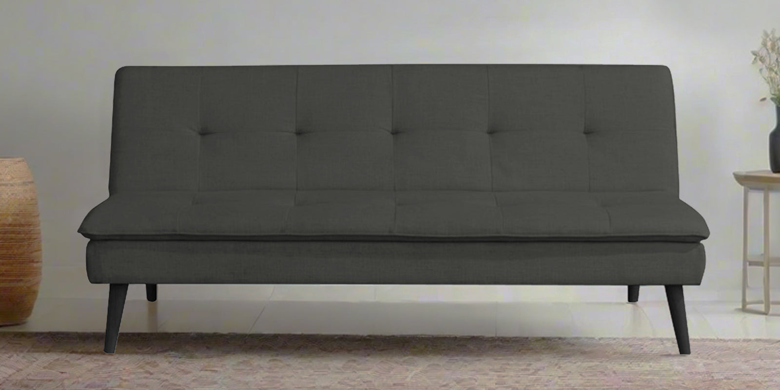 Toner Fabric 3 Seater Convertible Sofa Cum Bed In Charcoal Grey Colour - Febonic Living