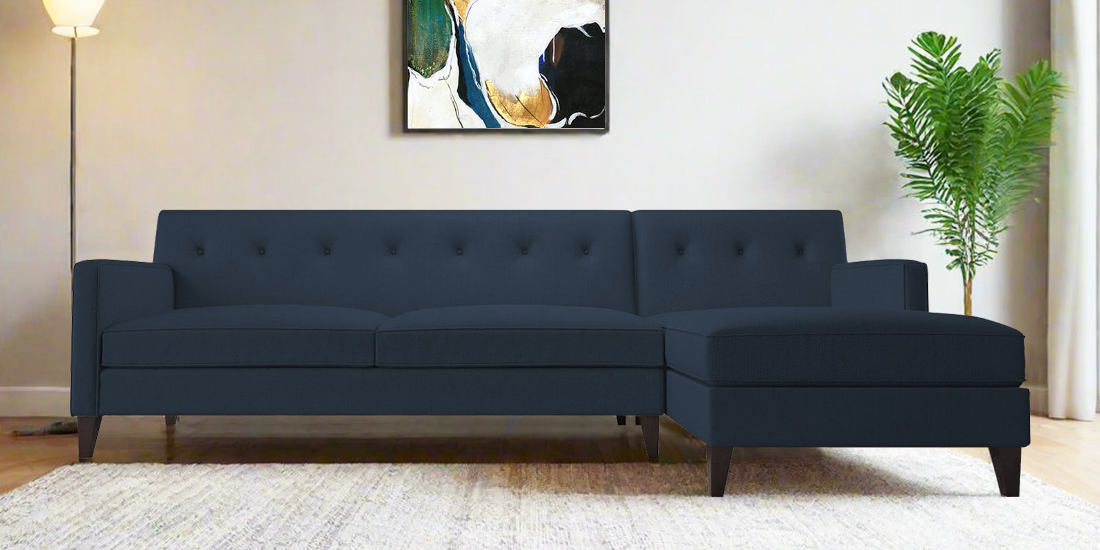 Miller Fabric LHS Sectional Sofa (3+Lounger) In Denim Blue Colour - Febonic Living