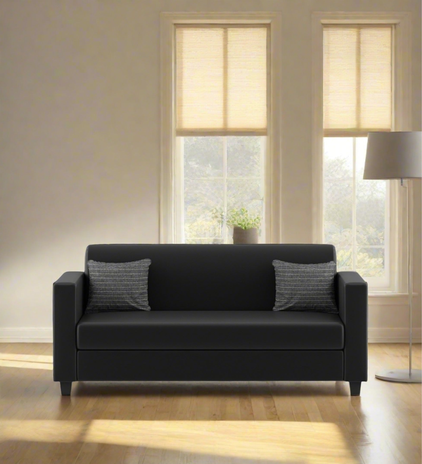 Baley Leatherette 3 Seater Sofa In Dark Black Colour - Febonic Living