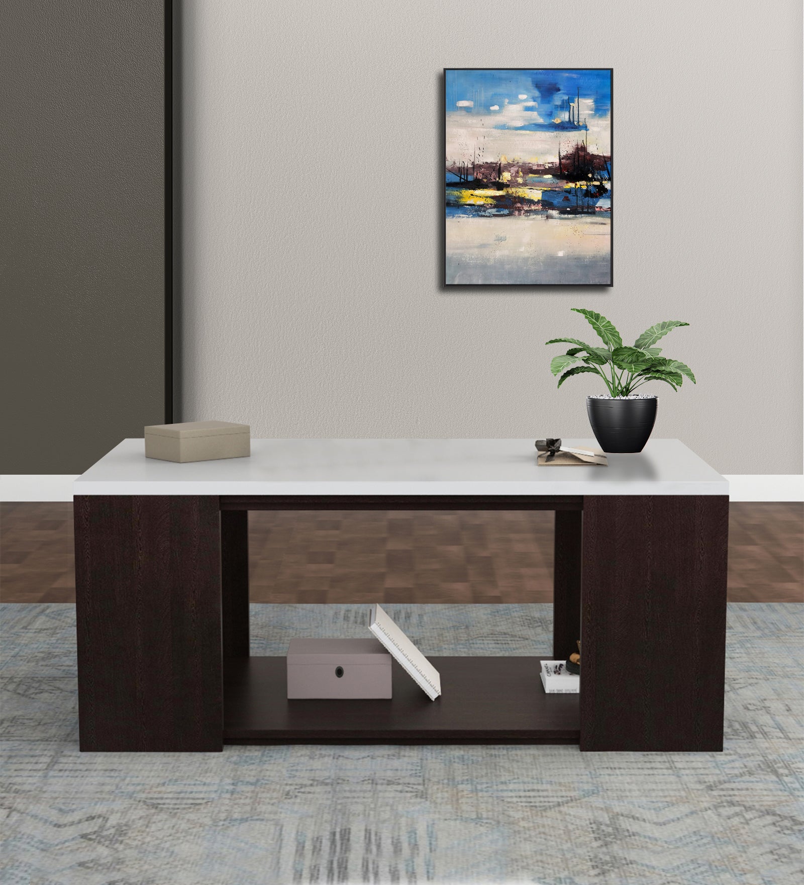 Misi Coffee Table In Dark Walnut & Frosty White Finish - Febonic Living